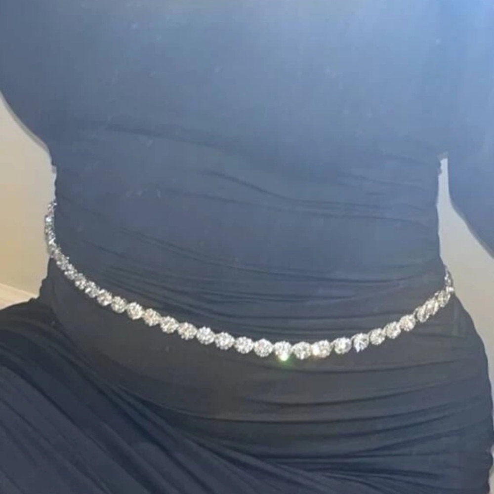Rhinestone adjustable belt silver color